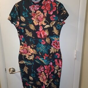 SHEIN Black Floral Midi Dress